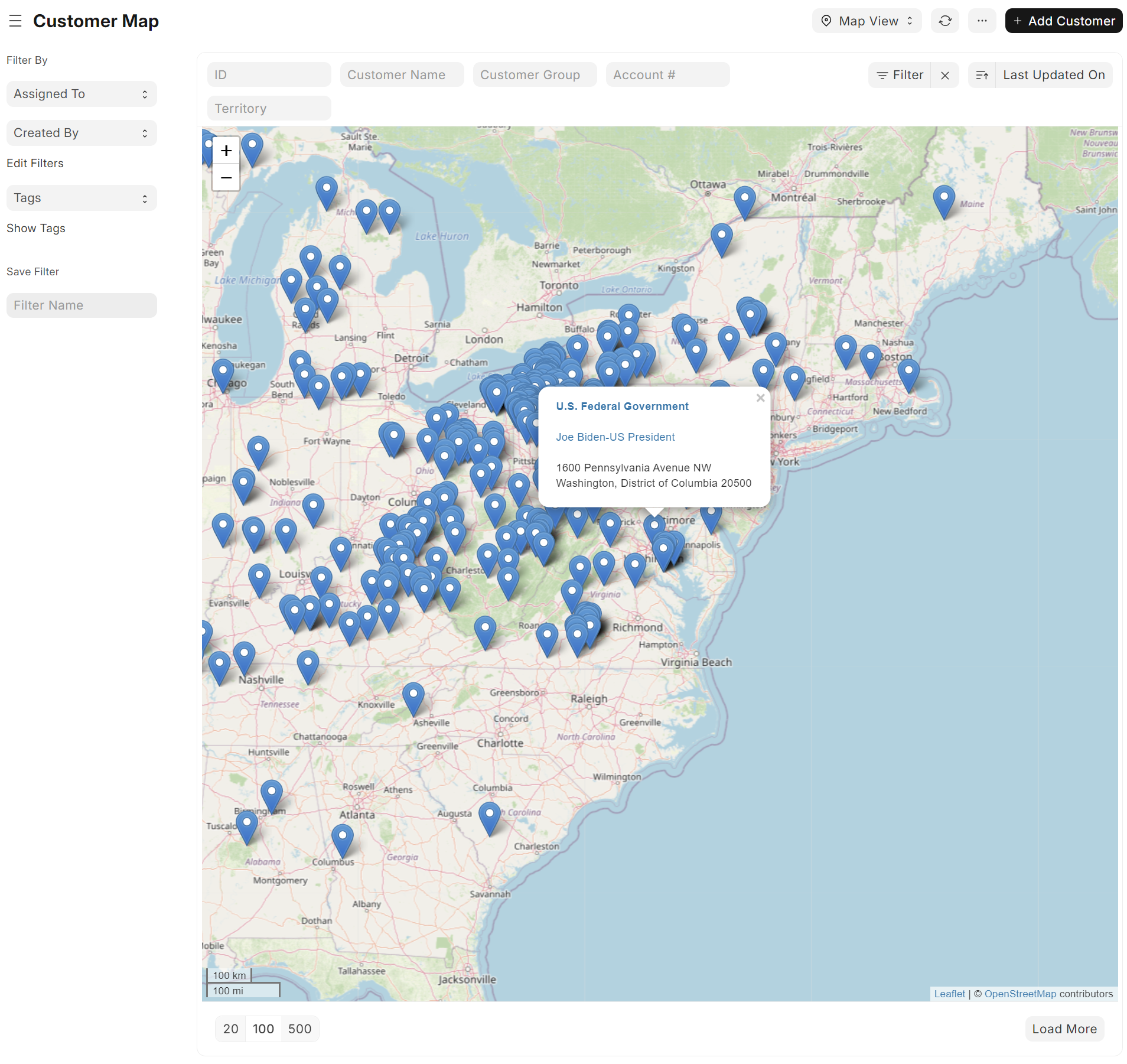 ERPNext CIS Plus Customer Map Map Screenshot